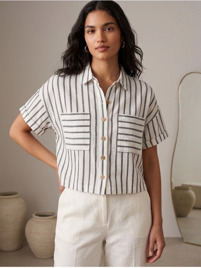 Lightweight Linen-Blend Striped Button-Up Shirt - Linen Material